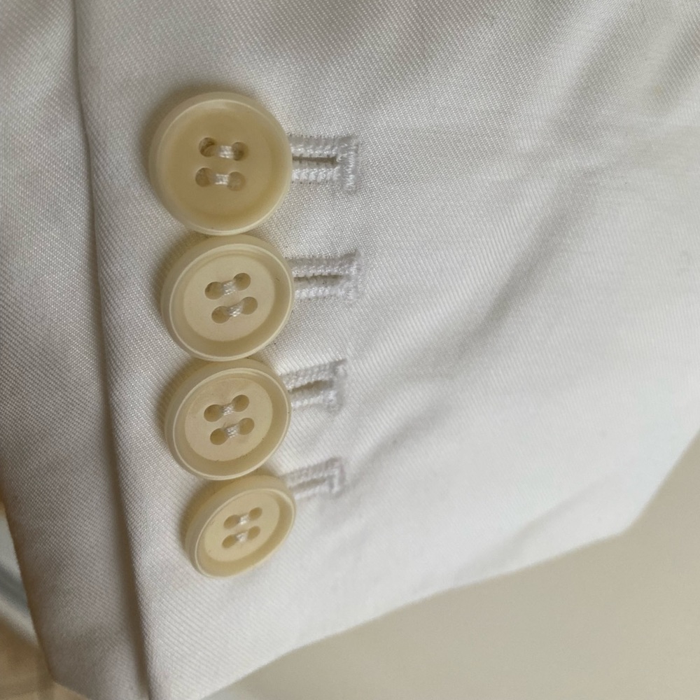 White blazer, J.Crew,  2 button front closure.